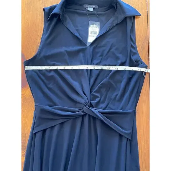 NWT Tommy Hilfiger Dress Sz 6 Collared TwistFront Midi Formal Black Navy Stretch - Picture 8 of 9
